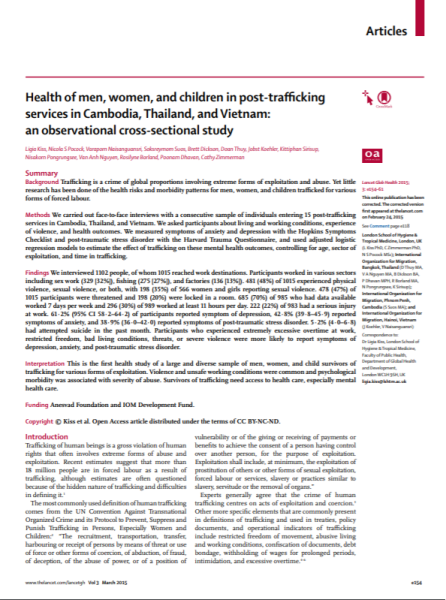Health of Men, Women, and Children in Post-Trafficking Services in Cambodia, Thailand, and Vietnam: An Observational Cross-Sectional Study