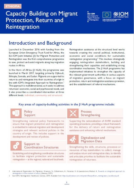 Capacity Building on Migrant Protection, Return and Reintegration: Factsheet on Ethiopia