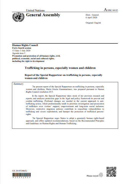 Report of the Special Rapporteur on Trafficking in Persons, Especially Women and Children