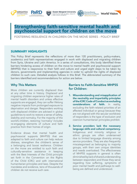 Strengthening faith-sensitive mental health and psychosocial support for children on the move