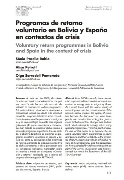 Programas de retorno voluntario en Bolivia y España en contextos de crisis