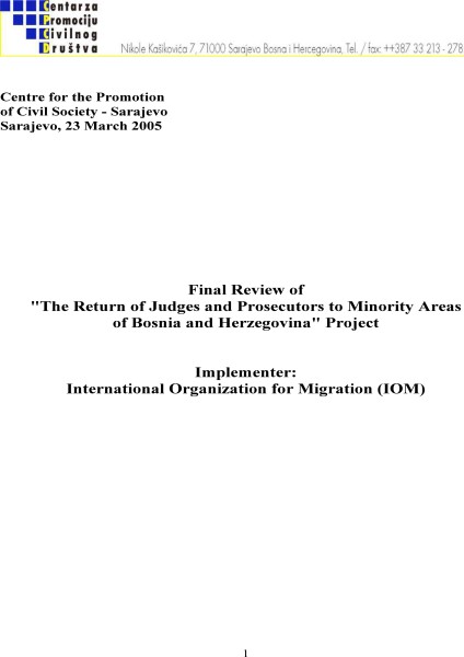 Final Review of "The Return of Judges and Prosecutors to Minority Areas of Bosnia and Herzegovina" Project
