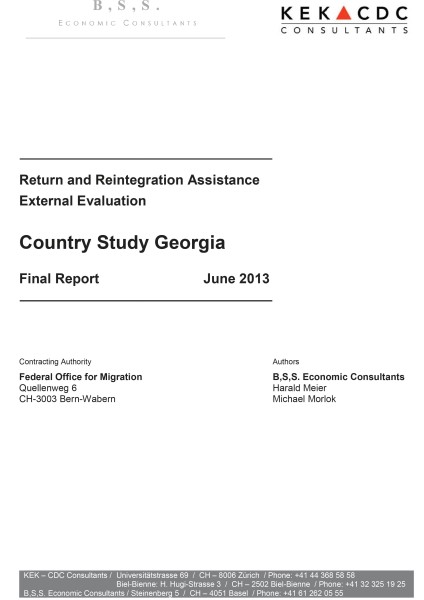 Return and Reintegration Assistance, External Evaluation, Country Study Georgia, Final Report 