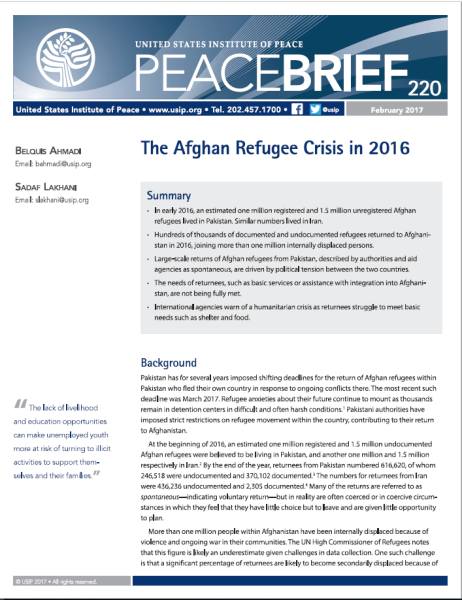 The Afghan Refugee Crisis in 2016