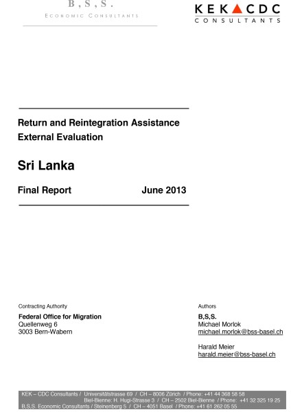 Return and Reintegration Assistance, External Evaluation, Sri Lanka, Final Report